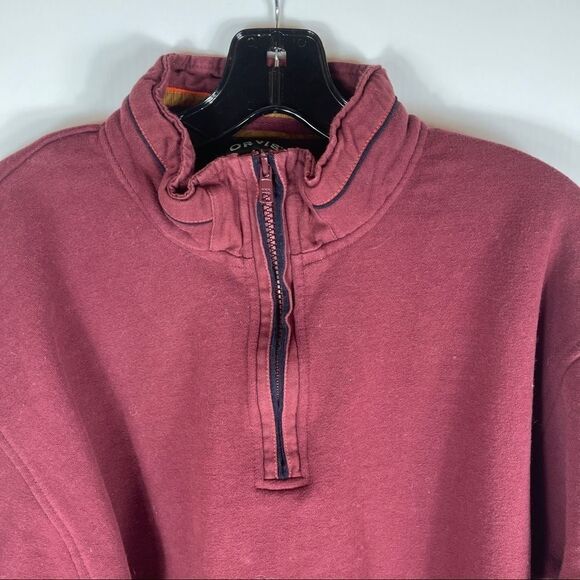 Orvis Pullover Sweater 1/4 Zip Men's Large Burgundy Heavyweight Elbow Patches - Picture 1 of 9